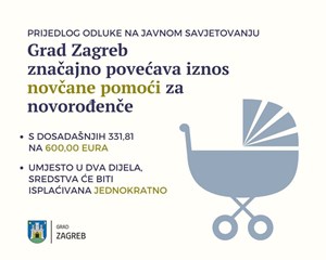 Grad Zagreb značajno povećava iznos novčane pomoći za novorođenče